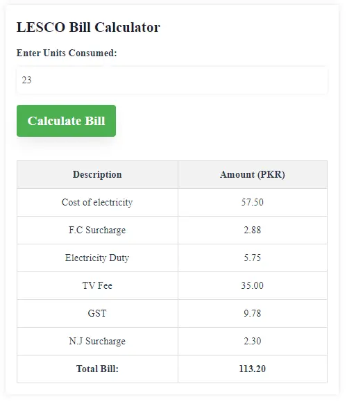 LESCO Bill Calculator